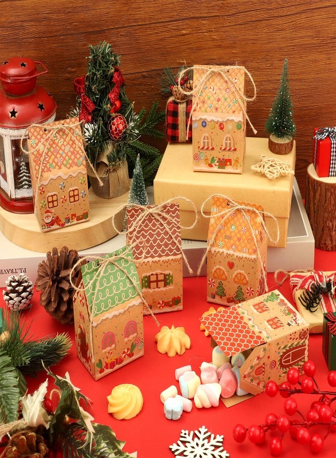 peony man 48 PCS Christmas Gingerbread House Treat Boxes Gingerbread Kraft Paper Gift Box Christmas Candy House Treat Goodie Cookie Boxes for Xmas Holiday Party Favor Supplies Snack Gift Packaging - Image 4